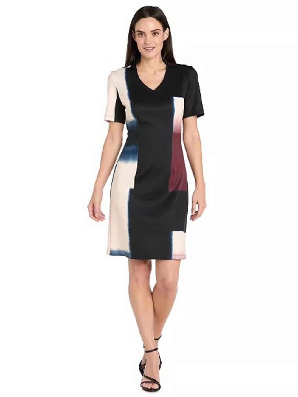 R&M Richards Scuba Placement Colorblock Sheath Dress 12P Petite